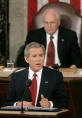U.S. President George W. Bush delivers the his State of the Union address as Vice President Dick Cheney listens in the House Chamber in Washington February 2, 2005. Bush said that Social Security must be changed to save it from financial ruin, and U.S. troops will stay in Iraq until the country's emerging government can defend itself. Photo by Larry Downing/Reuters